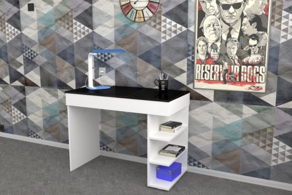 письменный стол Мебелеф-31 белый-черный глянец