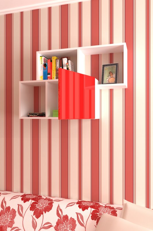 полка для книг Мебелеф-8 красный глянец открытый