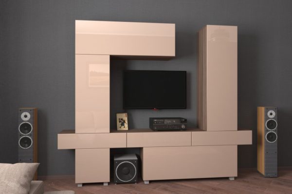 Стенка для гостиной Мебелеф-11 капучино глянец