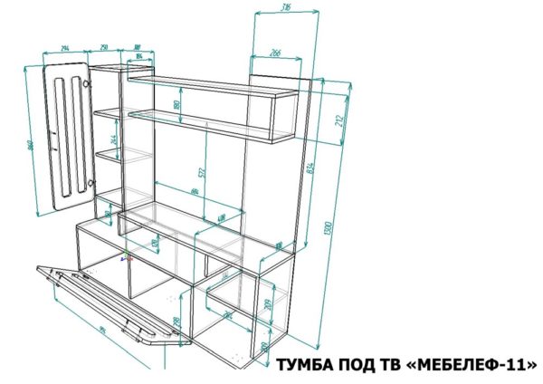 тумба под телевизор Мебелеф-11 размеры
