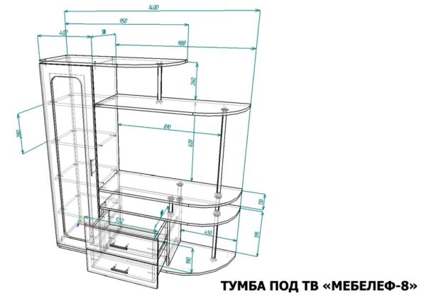 тумба под телевизор Мебелеф-8 размеры